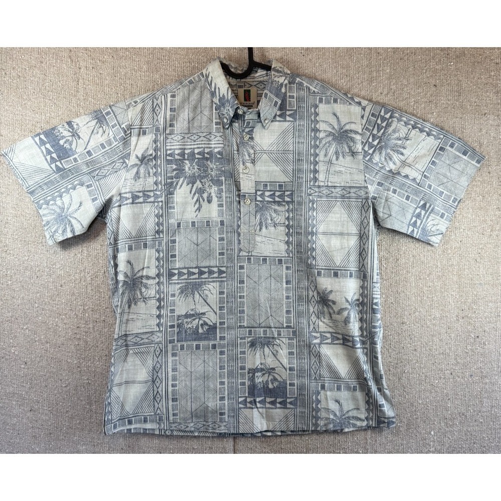 Mens Sz Large Tori Richard Honolulu Hawaiian Geometric Shirt Short Sleeve Gray